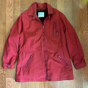 London Fog red raincoat with fur liner. Size 11/12. EUC